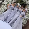 Arabisch Langarm Meerjungfrau Muslimische Brautjungfernkleider mit Hijab Abnehmbarer Rock 3D-Blume Lange formelle Partykleider für Hochzeitsgäste298I