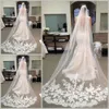 Best Selling Cheapest In Stock Long Chapel Length Bridal Veil Appliques 2015 Veu De Noiva Longo Wedding Veil Lace Purfle with Comb
