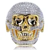 Herren-Hip-Hop-Goldschmuck, Punk-Totenkopf-Ring, natürlicher weißer Saphir-Diamant-CZ-Ring, Freund-Geschenk, Größe 7–13