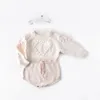 Bébé enfants vêtements de marque tricoté barboteuse à manches longues amour coeur conception barboteuse vêtements 100% coton fille barboteuses chaudes 0-2T