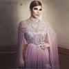 Vestidos de noite longa de chiffon árabe mulheres celebridades Dubai Caftan Crystal Zipper High Neck Prom Formal Vestidos de festa