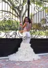 Luxury Prom Dress African Evening Gowns Sexig Halter Ärmlös Backless Mermaid Beaded Ruffles Kjol Formell Party Wear Robes de Soirée