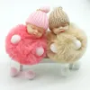 10 Pcs/Lot Sleeping Baby Doll Keychain Foot Doll Pompom Fake Rabbit Fur Ball Key Chain Car Keyring Women Key Holder Bag Charm