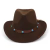 Mode män kvinnor westerte cowboy hatt ullfilt trilby jazz fedora hatt rulle brima panama party formella hattar sombrero