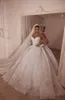 Arabic Vintage Wedding Dresses Crystals Sheer Long Sleeve Lace Beaded Ball Gown vestido de novia Bridal Dress