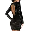 Casual Jurken Pailletten Jurk Sexy Backless Vrouwen Lange Mouwen Flapper Strakke Billen Gewaad Club Wear Party Vrouw Kleding Rood Zwart Ch2951297