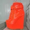Rontic fait à la main femmes plate-forme bottines compensées bottes à talons hauts bout rond brillant rouge rose chaussures de fête femmes Plus taille américaine 5-15