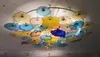 Brillante italienische Deckenleuchten, handgefertigte mundgeblasene Teller, Kunst-Kronleuchter aus Muranoglas mit hellem farbigem Schirm, Blumen-Kronleuchter für die Inneneinrichtung
