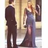 Gossip Girl Blake Lively fashion Zuhair Murad Prom Dresses Abiti da sera con perline in pizzo a maniche lunghe grigie Abiti da celebrità