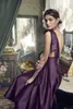 2019 New Purple Mother Of The Bride Dresses Sheer V Neck Sleeveless Satin Formal Evening Prom Dress Tea Length Wedding Guest Gowns Cheap