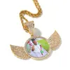 Guldanpassad foto med vingar medaljonger halsband pendell kubik zirkon mäns hip hop smycken