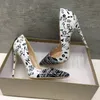 Vente chaude-Mode Nouveau Pointu À Talons Hauts Exquis Noir Et Blanc Graffiti Élégant Chaussures Simples 12cm Talon Haut Dames Robe De Soirée Chaussures