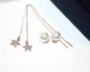 Wholesale-luxury designer glittering shiny diamonds cute star long pearl chandelier dangle stud earrings for woman girls