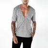 2019 Men's Sexy Deep V neck T shirt Tops Male Summer Hip Hop High Street Short Sleeve T-shirts Slim Fit Solid Color Streetwear J190706