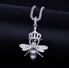 Animal coroa abelha colar pingentes ouro prata cor gelado zircão cúbico masculino hip hop jóias com tênis chain299y