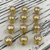 15 st Golden Color Dekorativa Mini Smycken Box Lådor Skåp Dresser Träfodral Kristall Diamanthandtag Dragknapp med skruv