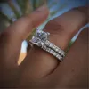 2019 Couple Rings Luxury Jewelry 925 Sterling Silver Princess Cut White Topaz CZ Diamond Gemstones Party Women Wedding Bridal Ring Set Gift