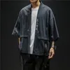 2019 Vintage Kimono Jacket Men Casual Loose Open Stitch Chinese Style Tops Linen Cardigan Coat Traditional Retro Men Jackets