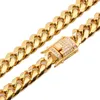 8-18mm wide Stainless Steel Cuban Miami Chains Necklaces CZ Zircon Box Lock Big Heavy Gold Chain for Men Hip Hop Rock jewelry321j