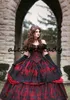 Gótico Belle Vermelho Relógio Preto Vestido de Casamento Vintage Espartilho Steampunk Sleepunk Beauty off Off Plus Size Bidal Vestido