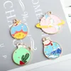 Animal Universe Round Enamel Alloy Gold Plated Color Print Charms Pendants for Handmade Diy Earrings Necklace Key Chain Jewelry Accessories