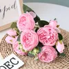 Bouquet di fiori artificiali di peonia di seta rosa rosa da 30 cm 5 teste grandi e 4 boccioli fiori finti economici per la decorazione domestica di nozze indoor 8 5343551