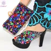 New Arrival Black Color African Women Matching Italian Shoes and Bag Set Decorated with Rhinestone Italian Ladies Shoe and Bag