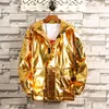 2020 New PU Kurtka Mężczyźni Hip Hop Hoped Golden Windbreaker Męskie Moda Wiosna Hip Hop Night Club Hood Płaszcze MG408