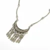 bohemian vintage style silver plated moon shape pendant with tassel necklace for women jewelry