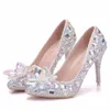 Hohe dünne Heels Schuhe Kristall Hochzeitsschuhe Strass Cinderella Schuhe