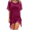 2019 novo chiffon borlas beach wear feminino maiô cobrir trajes de banho verão mini vestido solto sólido pareo capa ups5558232