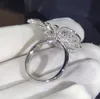 Partihandel-fantastiska lyxsmycken Shinning 925 Sterling Silver Pave White Sapphire CZ Diamond Promise Rings Wedding Butterfly Band Ring