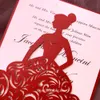 Red Wedding Invitations Laser Cut Princess Invitation Cards for Bridal Shower, Hollow Quinceanera Invites, Sweet 15 Invitation with Envelope