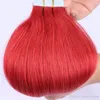 80st Sömlös hud väft röd färgband i hårförlängningar 14-26 tums brasilianska indiska remy