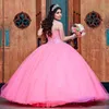 Różowy Tulle Sweetheart Ball Suknia Koktajl Party Dresses 2020 New Arrival Spring Tanie Quinceanera Suknie Zroszony Vestidos de Quinteañera