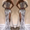 Branco completa Lace Mermaid Vestidos Hot Sell Side Dividir 2020 Modern um ombro ver através Tapete Vermelho Pageant celebridade Vestidos Árabe