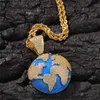 Europe et Amérique Nouvelle Mode Plaqué Or CZ Terre Pendentif Collier pour Hommes Femmes Hip Hop Bijoux Cadeau pour Ami