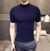 2018 Moda Sweter z krótkim rękawem Męskie Swetry Turtleneck Brown Cardigan Mens Brytyjski Styl Podstawowy Top Slim Fit Dentleman Sexy