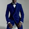 Royal Blue Velvet Ślub Tuxedos Slim Fit Fit Garnitury Groom Outfit Mężczyźni Party Prom Wear (Kurtka + Spodnie + Kamizelka + muszka) Zielony czarny