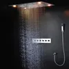 2022 Luxury LED Shower Set Large Bathroom 4 Functions Ceiling Showerhead Thermostatic Mixer Faucets 24Inch Bath Waterfall Rain System Tap