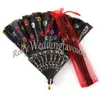 10PCS Plastic Rib Embroidered Peacock Hand Fan Lace Sequins Folding Flower Fan Wedding Favors Event Cooling Fan Party GIfts Event Giveaways