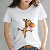 Camiseta con estampado de jirafa Kawaii para mujer, camiseta blanca de verano, camiseta Hipster de moda Harajuku de sección delgada, camisetas bonitas para mujer, ropa 1