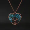 Nueva llegada árbol de la vida de alambre de cobre Collar Chakra 7 bolas de piedra natural Gargantilla en forma de corazón con cadena larga pendiente de la joyería collar de regalo