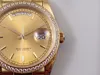 Orologio di Lusso Automatische mechanische beweging 18k Goud roestvrij staal Sapphire Glass Golden Dial Inset Diamond Watches EW Diamond Watch Calendar Week Display