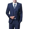 Smoking da sposo blu con un bottone di alta qualità, risvolto, abiti da uomo 3 pezzi, giacca da matrimonio/ballo/cena (giacca + pantaloni + gilet + cravatta) W596