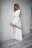 2019 A-line Crepe Alta Low Boho Modesto Vestido De Noiva Com Mangas Compridas Baixo Voltar Informal Simples Elegante Vestidos de Recepção Custom Made