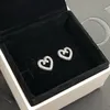 Women's Authentic 925 Silver Love Heart Stud Earrings for Pandora CZ Diamond Wedding Jewelry Earring with Original box Set