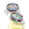 Lover's Wedding Jewelry Rings 2Pcs Lot Oval 925 Silver Crystal Mystic Topaz Gemstone Fashion Jewelry Rings For party US Size 7-9