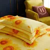 100 algodão egípcio 4 pcs bela roupa de cama amarela set flor rainha de girassol de giro de ganso cheio capa plana e fronhas