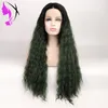 Fashion 13x4 Kinky Curly Wig With Baby Hair Pre Plucked Bleached Knots Ombre green Color Brazilian Synthetic Lace Front Wigs for Women